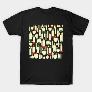 Christmas candles with holly and ribbons T-Shirt